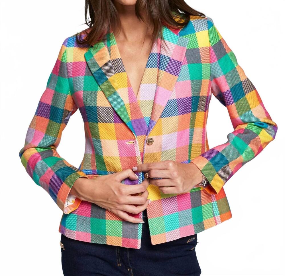 NEW VILAGALLO vichy natalia jacket in medium aquamarine